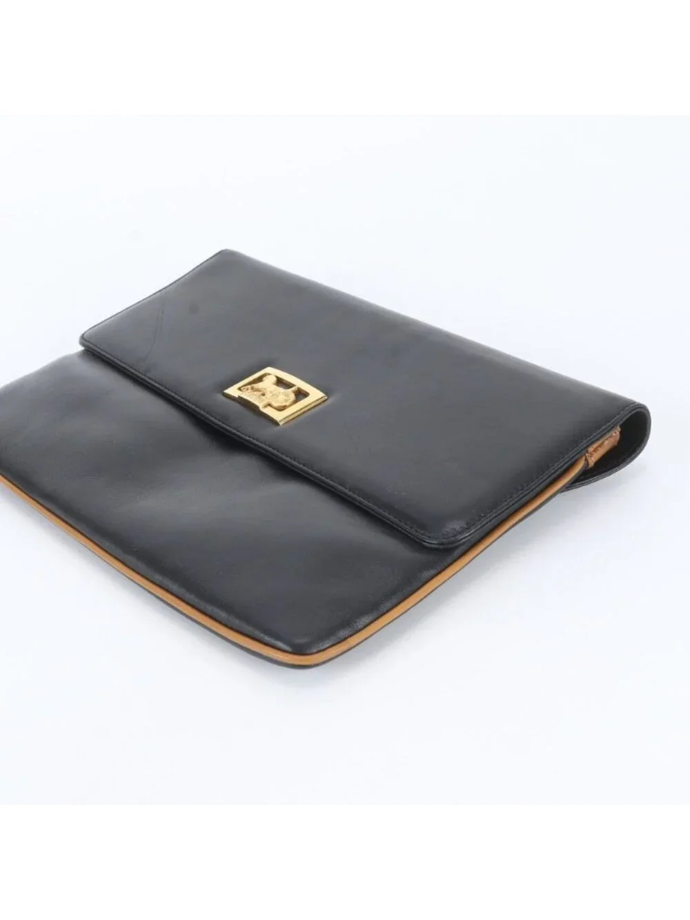 Celine Carriage Leather Clutch Pouch Business Black